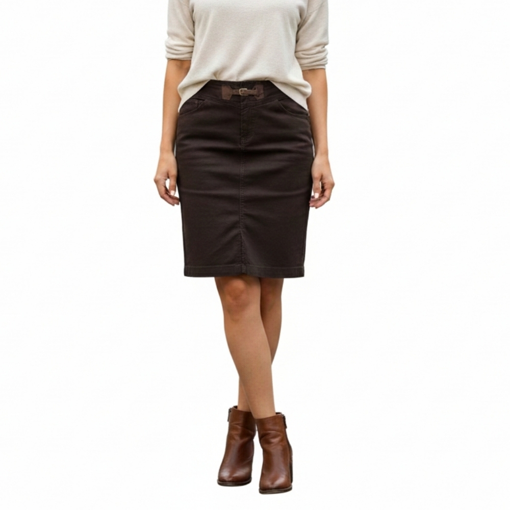 LAUREN Jeans Co. Premium Skirt Size 8 Dark Denim Stretch Pencil Buckle